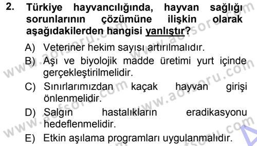 Hayvan Yetiştirme Dersi 2012 - 2013 Yılı (Final) Dönem Sonu Sınav Soruları 2. Soru