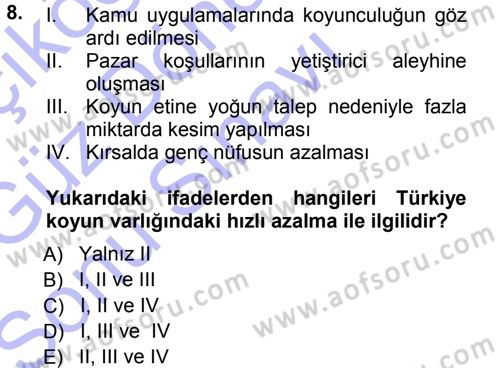 Hayvan Yetiştirme Dersi 2012 - 2013 Yılı (Final) Dönem Sonu Sınav Soruları 8. Soru