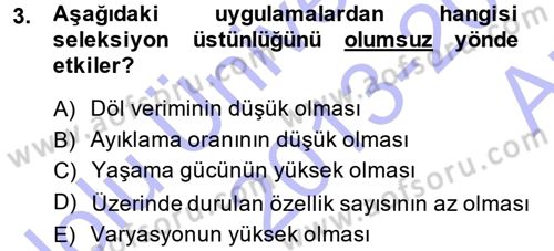 Hayvan Yetiştirme Dersi 2013 - 2014 Yılı (Vize) Ara Sınav Soruları 3. Soru