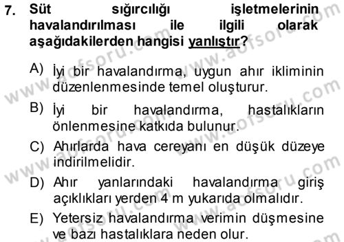 Hayvan Yetiştirme Dersi 2013 - 2014 Yılı (Vize) Ara Sınav Soruları 7. Soru