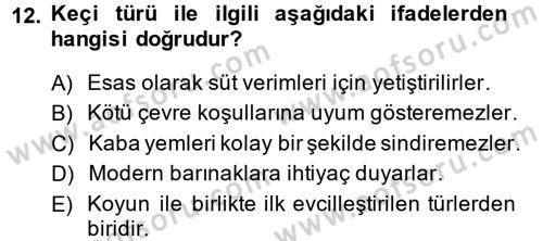 Hayvan Yetiştirme Dersi 2013 - 2014 Yılı (Final) Dönem Sonu Sınav Soruları 12. Soru