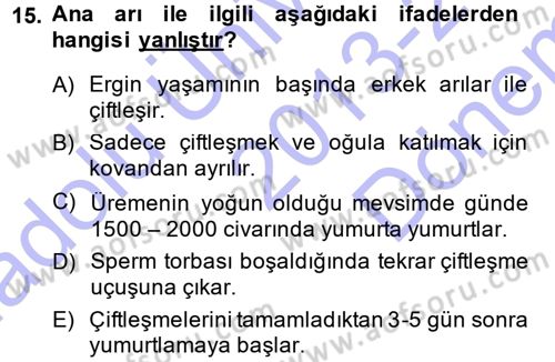 Hayvan Yetiştirme Dersi 2013 - 2014 Yılı (Final) Dönem Sonu Sınav Soruları 15. Soru