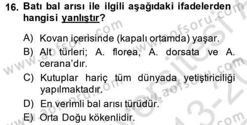 Hayvan Yetiştirme Dersi 2013 - 2014 Yılı Tek Ders Sınav Soruları 16. Soru