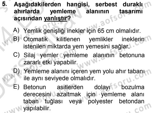 Hayvan Yetiştirme Dersi 2013 - 2014 Yılı Tek Ders Sınav Soruları 5. Soru