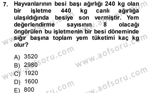 Hayvan Yetiştirme Dersi 2013 - 2014 Yılı Tek Ders Sınav Soruları 7. Soru