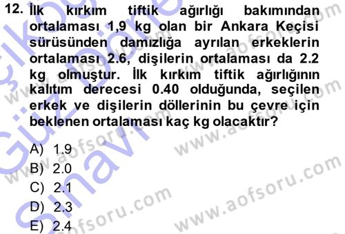 Hayvan Yetiştirme Dersi 2014 - 2015 Yılı (Vize) Ara Sınav Soruları 12. Soru