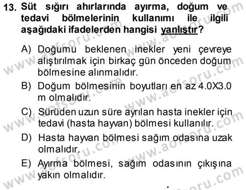 Hayvan Yetiştirme Dersi 2014 - 2015 Yılı (Vize) Ara Sınav Soruları 13. Soru