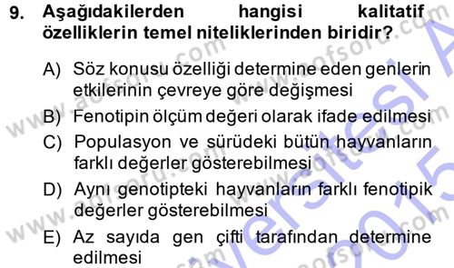 Hayvan Yetiştirme Dersi 2014 - 2015 Yılı (Vize) Ara Sınav Soruları 9. Soru