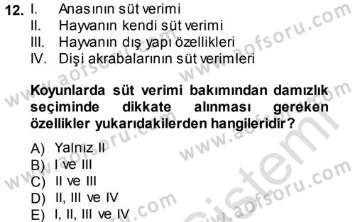 Hayvan Yetiştirme Dersi 2014 - 2015 Yılı Tek Ders Sınavı 12. Soru