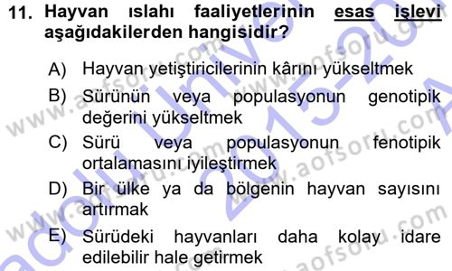 Hayvan Yetiştirme Dersi 2015 - 2016 Yılı (Vize) Ara Sınav Soruları 11. Soru