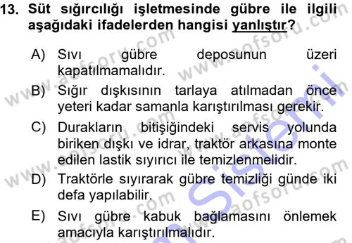 Hayvan Yetiştirme Dersi 2015 - 2016 Yılı (Vize) Ara Sınav Soruları 13. Soru
