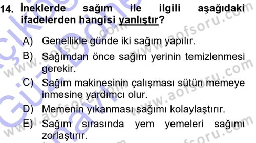 Hayvan Yetiştirme Dersi 2015 - 2016 Yılı (Vize) Ara Sınav Soruları 14. Soru