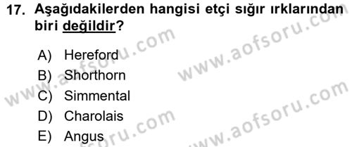 Hayvan Yetiştirme Dersi 2015 - 2016 Yılı (Vize) Ara Sınav Soruları 17. Soru