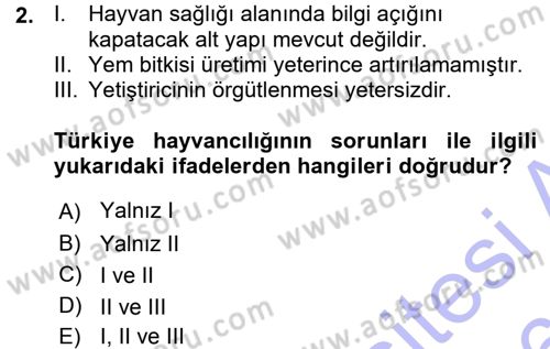Hayvan Yetiştirme Dersi 2015 - 2016 Yılı (Vize) Ara Sınav Soruları 2. Soru