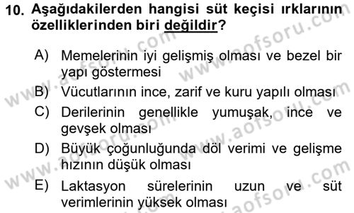 Hayvan Yetiştirme Dersi 2015 - 2016 Yılı (Final) Dönem Sonu Sınav Soruları 10. Soru