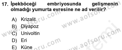 Hayvan Yetiştirme Dersi 2015 - 2016 Yılı Tek Ders Sınav Soruları 17. Soru