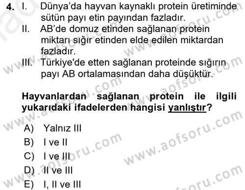 Hayvan Yetiştirme Dersi 2015 - 2016 Yılı Tek Ders Sınav Soruları 4. Soru