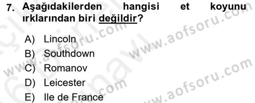 Hayvan Yetiştirme Dersi 2015 - 2016 Yılı Tek Ders Sınav Soruları 7. Soru