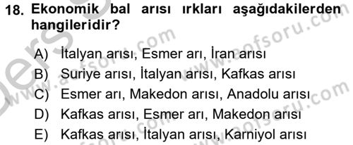 Hayvan Yetiştirme Dersi 2016 - 2017 Yılı 3 Ders Sınav Soruları 18. Soru