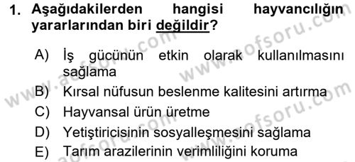 Hayvan Yetiştirme Dersi 2016 - 2017 Yılı (Vize) Ara Sınav Soruları 1. Soru
