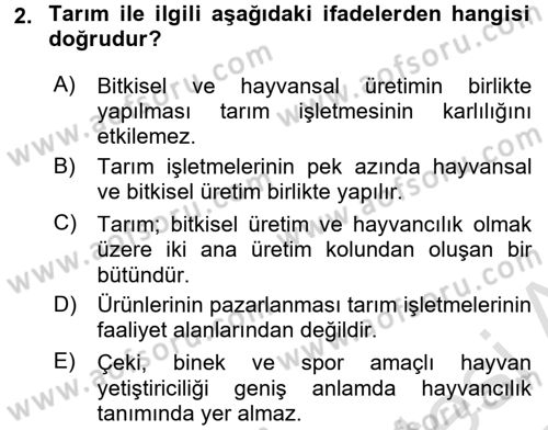 Hayvan Yetiştirme Dersi 2016 - 2017 Yılı (Vize) Ara Sınav Soruları 2. Soru