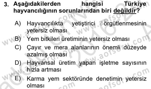 Hayvan Yetiştirme Dersi 2016 - 2017 Yılı (Vize) Ara Sınav Soruları 3. Soru