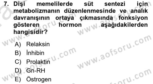 Hayvan Yetiştirme Dersi 2016 - 2017 Yılı (Vize) Ara Sınav Soruları 7. Soru
