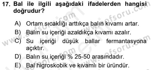 Hayvan Yetiştirme Dersi 2016 - 2017 Yılı (Final) Dönem Sonu Sınav Soruları 17. Soru
