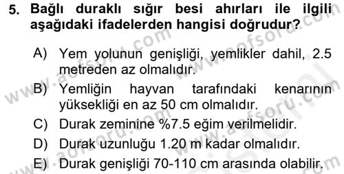 Hayvan Yetiştirme Dersi 2016 - 2017 Yılı (Final) Dönem Sonu Sınav Soruları 5. Soru