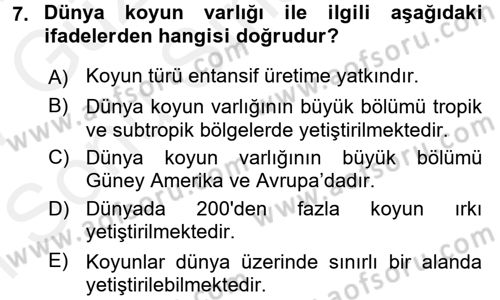 Hayvan Yetiştirme Dersi 2016 - 2017 Yılı (Final) Dönem Sonu Sınav Soruları 7. Soru