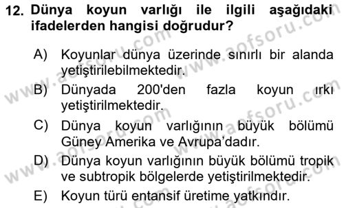 Hayvan Yetiştirme Dersi 2017 - 2018 Yılı 3 Ders Sınav Soruları 12. Soru