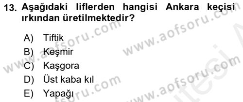 Hayvan Yetiştirme Dersi 2017 - 2018 Yılı 3 Ders Sınav Soruları 13. Soru