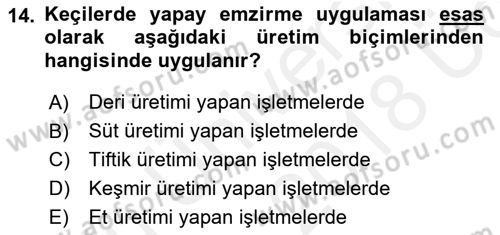 Hayvan Yetiştirme Dersi 2017 - 2018 Yılı 3 Ders Sınav Soruları 14. Soru