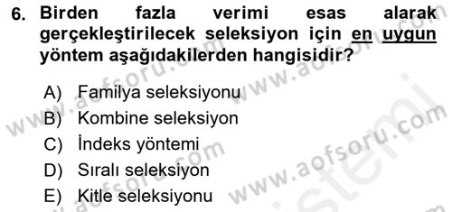 Hayvan Yetiştirme Dersi 2017 - 2018 Yılı 3 Ders Sınav Soruları 6. Soru