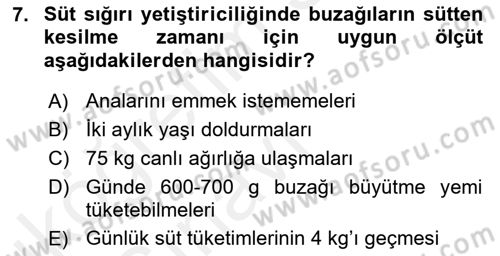 Hayvan Yetiştirme Dersi 2017 - 2018 Yılı 3 Ders Sınav Soruları 7. Soru