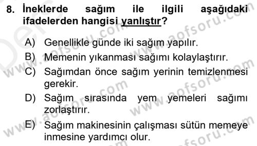 Hayvan Yetiştirme Dersi 2017 - 2018 Yılı 3 Ders Sınav Soruları 8. Soru