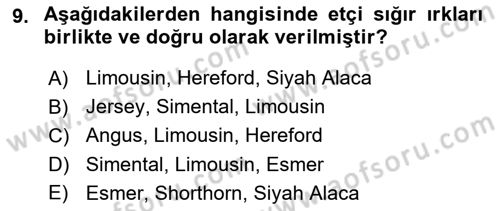 Hayvan Yetiştirme Dersi 2017 - 2018 Yılı 3 Ders Sınav Soruları 9. Soru