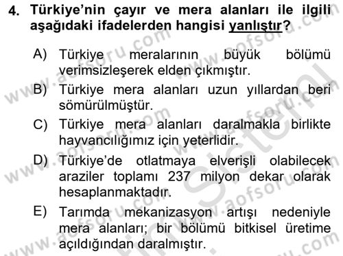 Hayvan Yetiştirme Dersi 2017 - 2018 Yılı (Vize) Ara Sınav Soruları 4. Soru