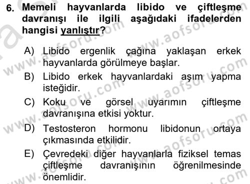 Hayvan Yetiştirme Dersi 2017 - 2018 Yılı (Vize) Ara Sınav Soruları 6. Soru