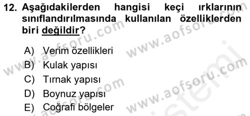 Hayvan Yetiştirme Dersi 2017 - 2018 Yılı (Final) Dönem Sonu Sınav Soruları 12. Soru