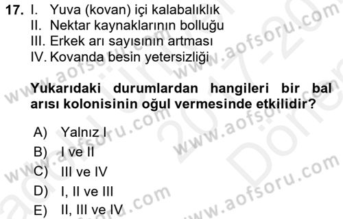 Hayvan Yetiştirme Dersi 2017 - 2018 Yılı (Final) Dönem Sonu Sınav Soruları 17. Soru