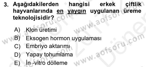 Hayvan Yetiştirme Dersi 2017 - 2018 Yılı (Final) Dönem Sonu Sınav Soruları 3. Soru