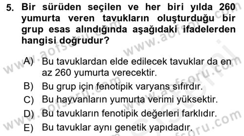 Hayvan Yetiştirme Dersi 2017 - 2018 Yılı (Final) Dönem Sonu Sınav Soruları 5. Soru