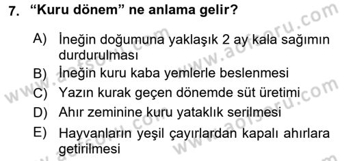 Hayvan Yetiştirme Dersi 2017 - 2018 Yılı (Final) Dönem Sonu Sınav Soruları 7. Soru