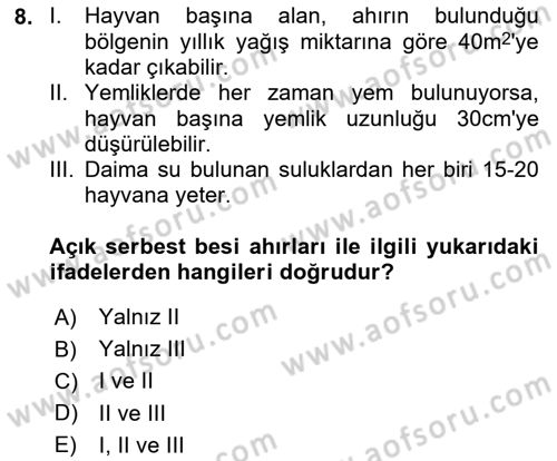 Hayvan Yetiştirme Dersi 2017 - 2018 Yılı (Final) Dönem Sonu Sınav Soruları 8. Soru
