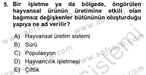 Hayvan Yetiştirme Dersi 2018 - 2019 Yılı 3 Ders Sınav Soruları 5. Soru