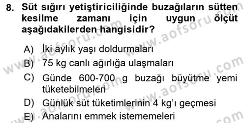 Hayvan Yetiştirme Dersi 2018 - 2019 Yılı 3 Ders Sınav Soruları 8. Soru