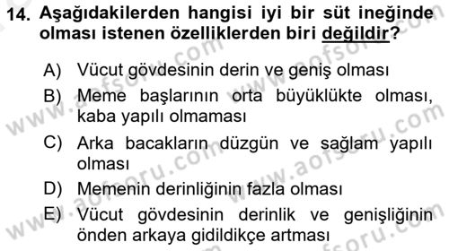 Hayvan Yetiştirme Dersi 2018 - 2019 Yılı (Vize) Ara Sınav Soruları 14. Soru