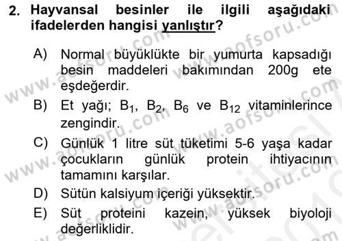 Hayvan Yetiştirme Dersi 2018 - 2019 Yılı (Vize) Ara Sınav Soruları 2. Soru