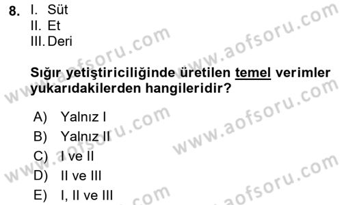 Hayvan Yetiştirme Dersi 2018 - 2019 Yılı (Vize) Ara Sınav Soruları 8. Soru